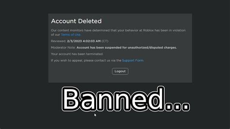 roblox account terminated